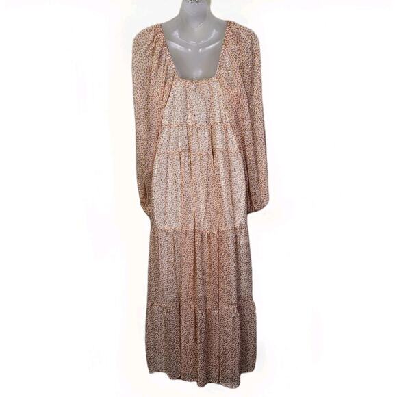 ASOS Curve Maxi Dress Lurex Chiffon Ditsy Floral Cottage Boho Fairy Gold Size 4 - Picture 8 of 16